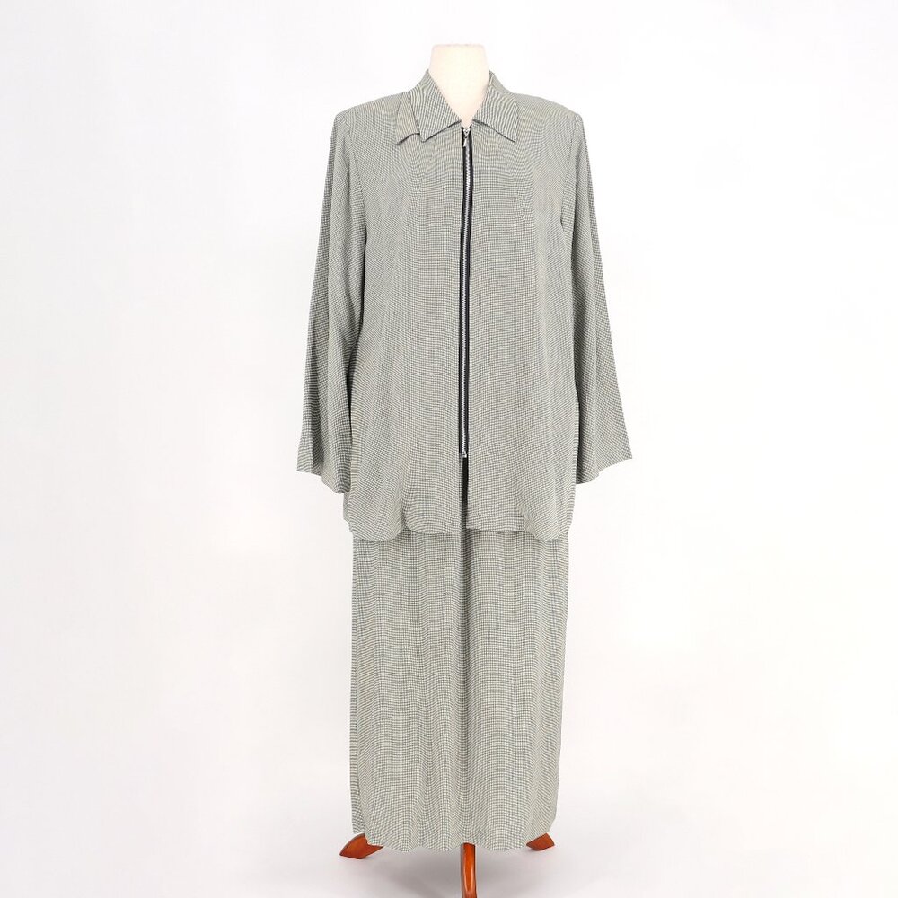 NWT VINTAGE HINO & MALEE 2pc Micro Check Zip-Up Top & Maxi Skirt Size S